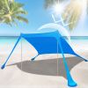 6.5x6.5FT Foldable Beach Canopy Tent Collapsible Shade Sail Sun Protection Windproof Shelter 4 Sandbag 2 Pole Portable Storage Bag Rectangle Blue