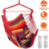 Hammock Hanging Chair Canvas Porch Patio Swing Seat Portable Camping Rope Seat Wooden Stick Hammock Chair with 2 Pillows 265LBS Load-bearing