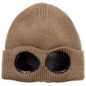 Unisex Knit Beanie Hat with Goggle Chunky Winter Warm Hat Skull Cap 4 Colors (Option: BeanieHatKhaki)